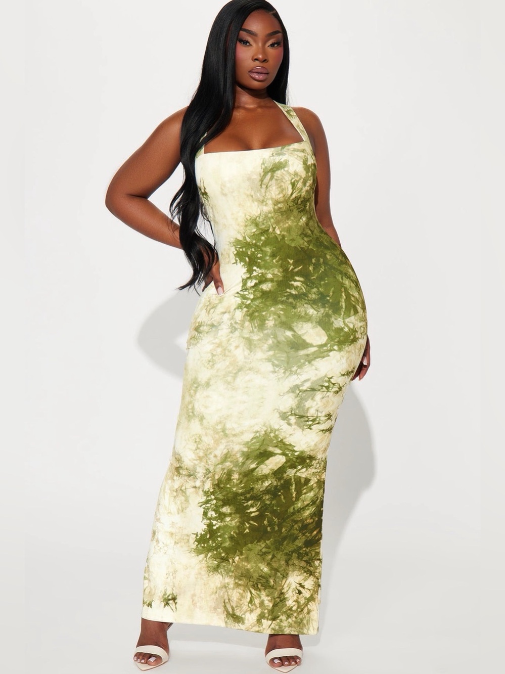 Fashion Nova Maxi Dress in Olive Green
